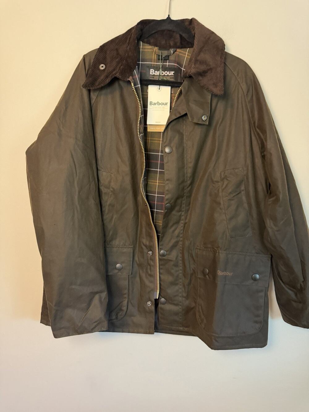 Barbour Classic Bedale Wax Jacket Olive Unisex Sz 40 NWT
